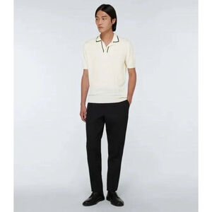 Orlebar Brown Price Almond Linen And Wool Polo Shirt Black Tipping Medium NWT